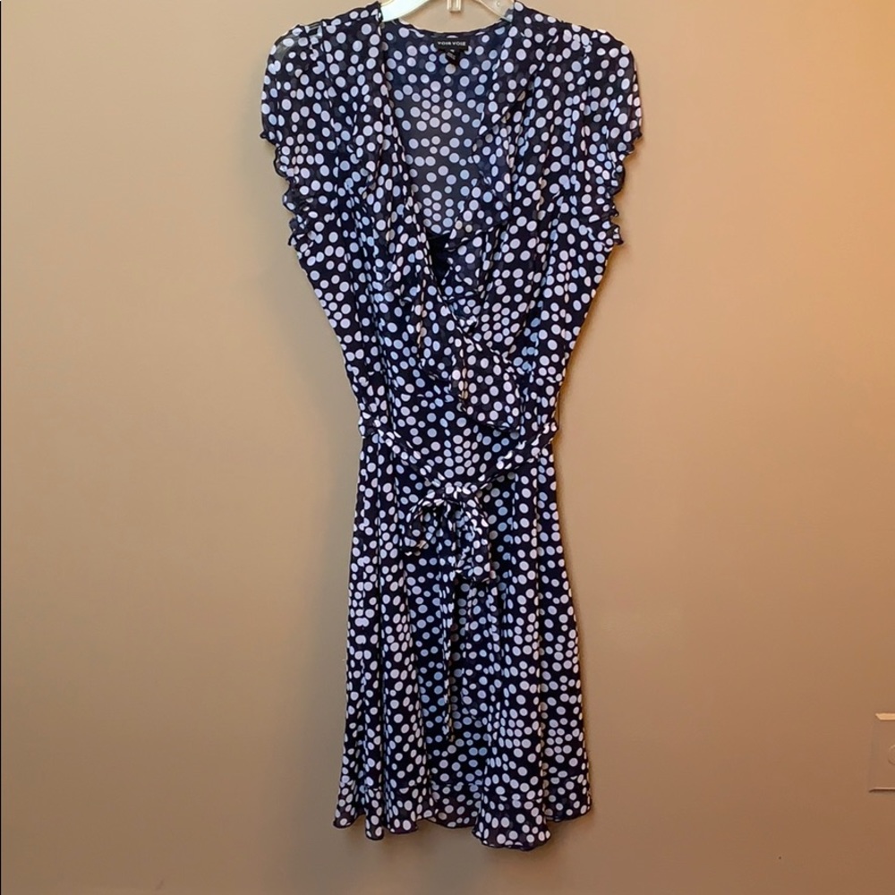 Navy and white polka dot dress